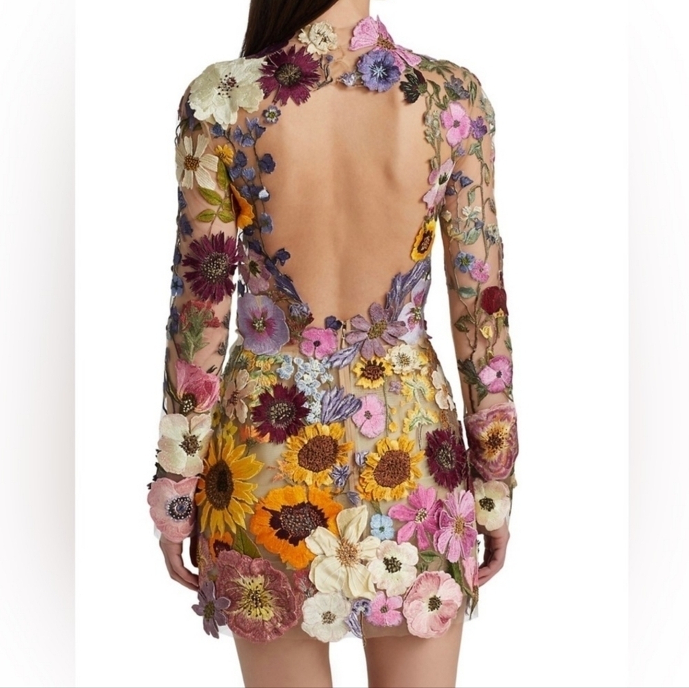 Embroidered Flowers Bell Skirt Mini Dress, Designed With Luxury In Mind - Picture 8 of 10